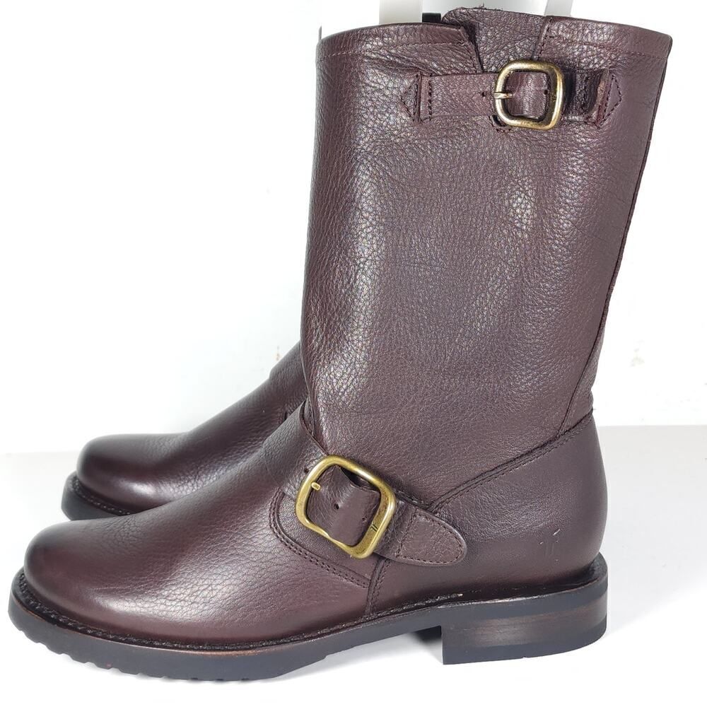 Frye Women's Veronica Short US 6B Brown Leather Pull On Moto Biker Boots - Picture 2 of 13